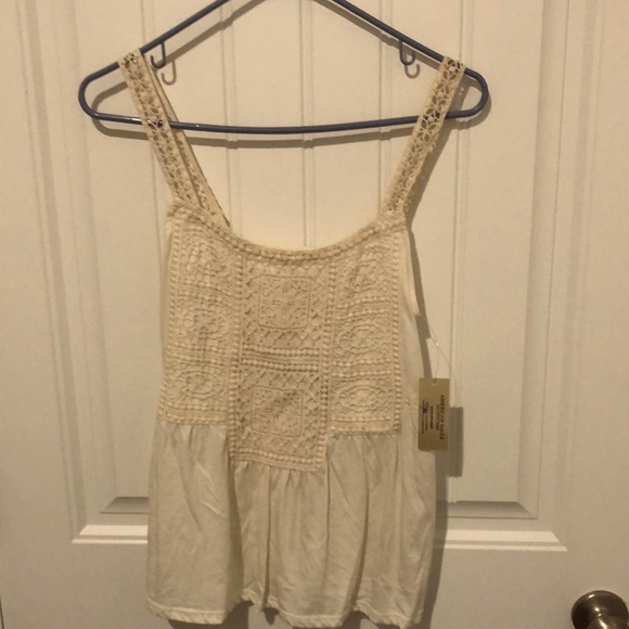 America Eagle Outfitters NWT crochet cream tank top open back small petite - Picture 3 of 11